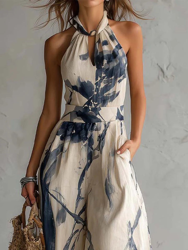 Lila Ink Wash Print Bredbenet Jumpsuit