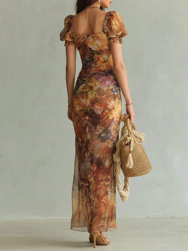 Abito Maxi Chiffon Print Oliven Boheme Orange