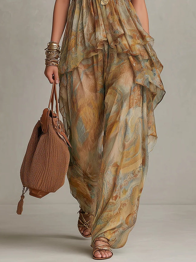 Sienna Chiffon Ruffled Camisole og Bukser med Vidde